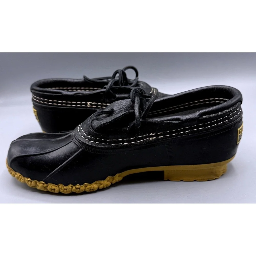 LL Bean Boots Rubber Moc Womens 7 M Black Gum Leather Duck Shoes 06009 USA Made